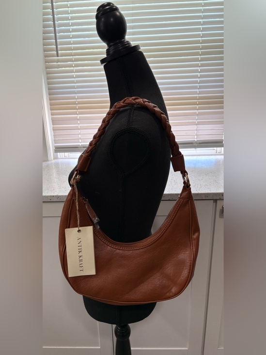 Antik Kraft Handbags - NWT Antik Kraft The Bellamy- Tan Crescent Shoulder Bag with Braided Handle